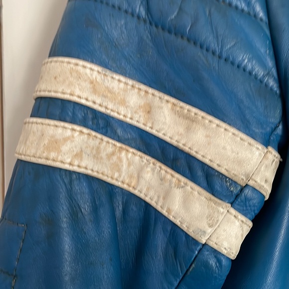 Unique Blue Genuine Leather Biker Jacket - Picture 5 of 8